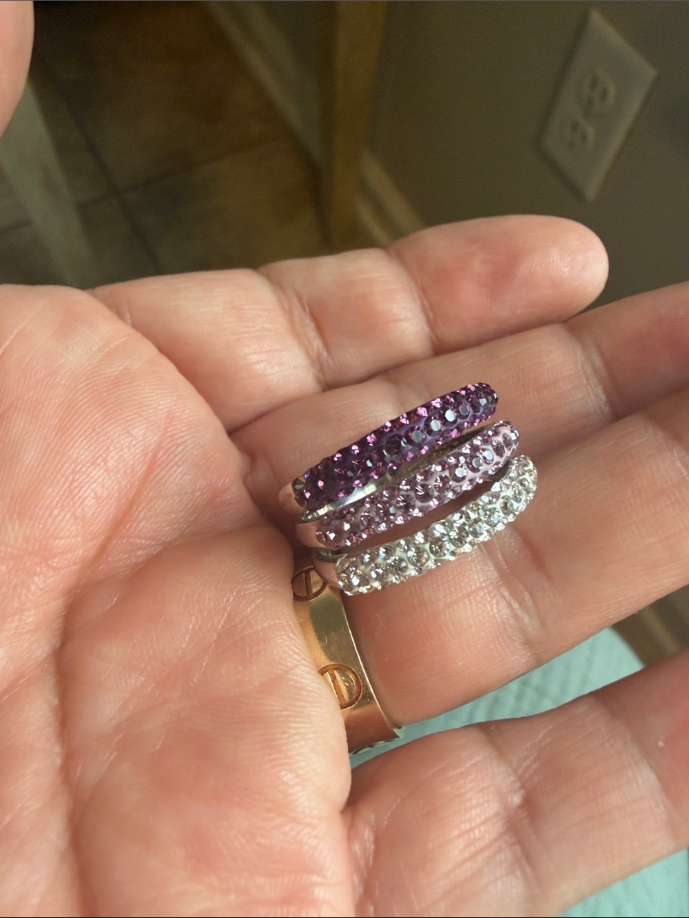Sparkling Triple Row Crystal Ring in Purple, Lavender and Clear